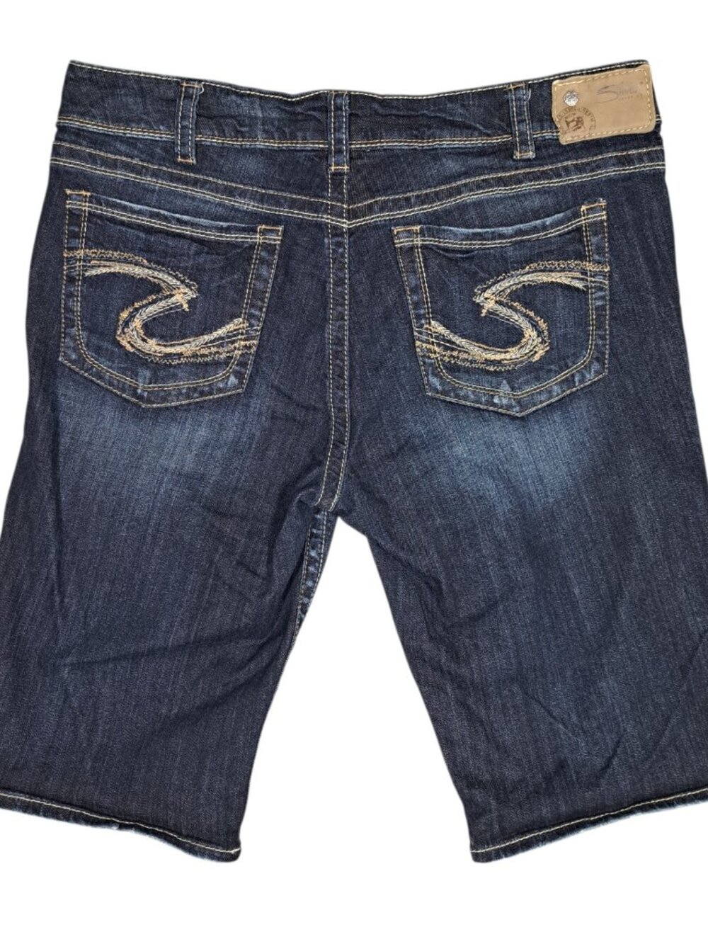 Silver Suki Mid Bermuda Denim Jean Shorts Womens Size W34x12 Dark Wash Mid Rise